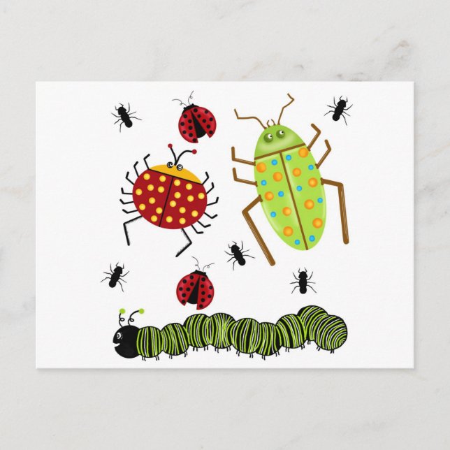Cartão Postal Littlebeane Insetos Insetos Ladybug Ant Caterillar (Frente)