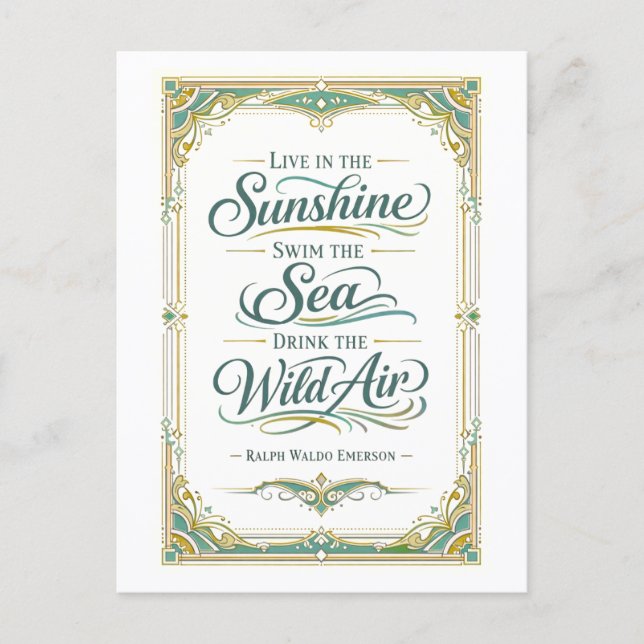 Cartão Postal "Live in the Sunshine" Emerson Quotation (Frente)