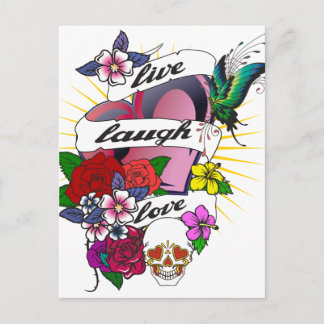 Cartão Postal Live Laugh Love Heart Tattoo Design