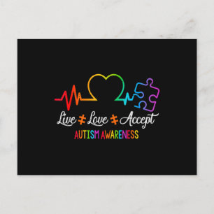 Cartão Postal Live Love Accept Autism Awareness Tie Dye Puzzle H