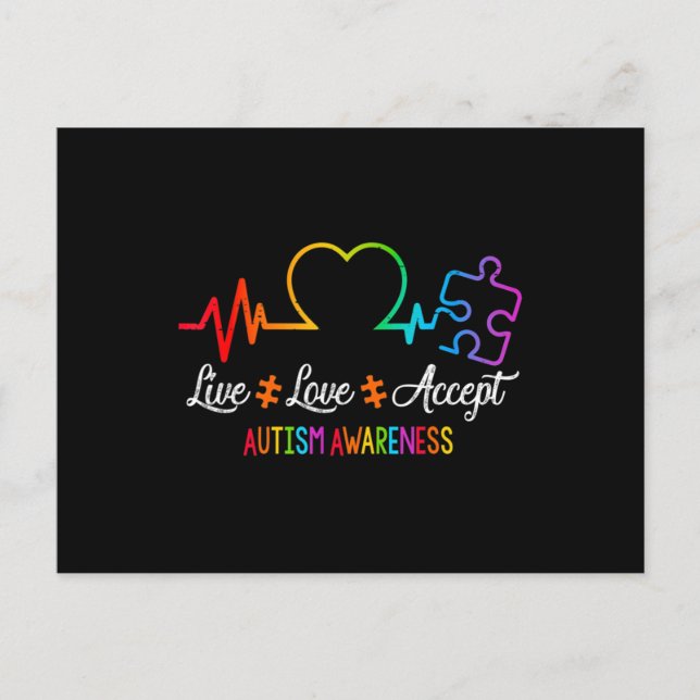 Cartão Postal Live Love Accept Autism Awareness Tie Dye Puzzle H (Frente)