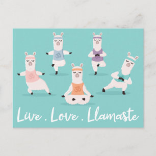 Cartão Postal Live Love Llamaste   Caracteres divertidos de Yoga