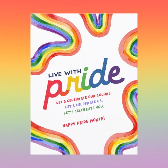 Cartão Postal Live with Pride Rainbow Watercolor (Criador carregado)