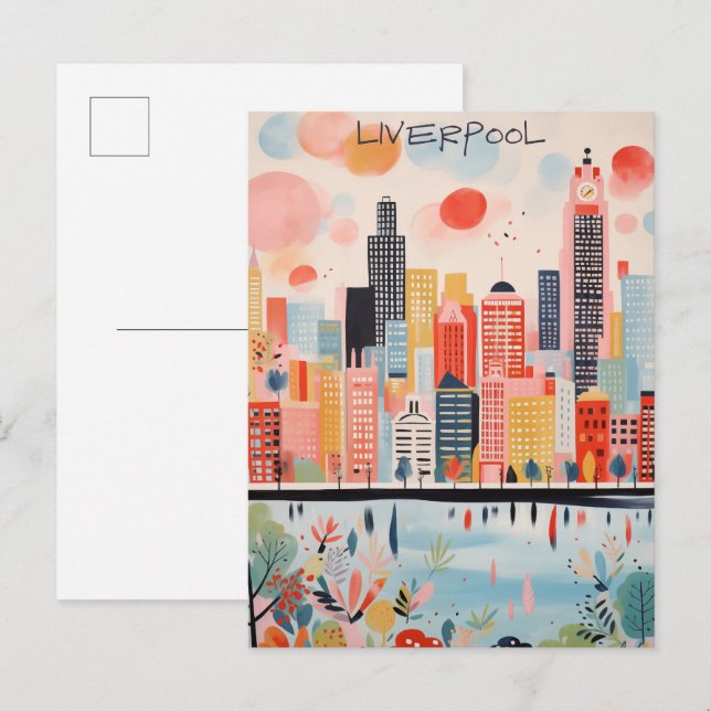Cartão Postal Liverpool England Travel City Painting Aesthetic (Frente/Verso)