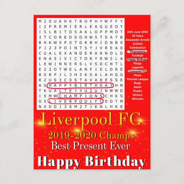 Cartão Postal Liverpool FC 2020 Campeões (Frente)