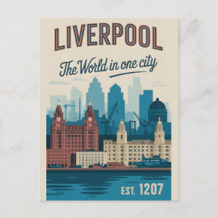 Cartão Postal Liverpool Inglaterra Paisagem Urbana Estilo Retrô