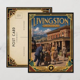 Cartão Postal Livingston Montana Arte Deco Vintage Idade Dourada