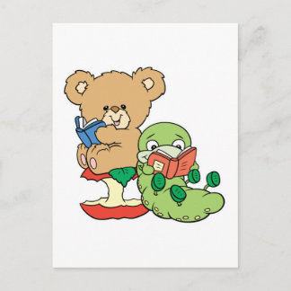Cartão Postal Livraria Fofa e Urso Leitor