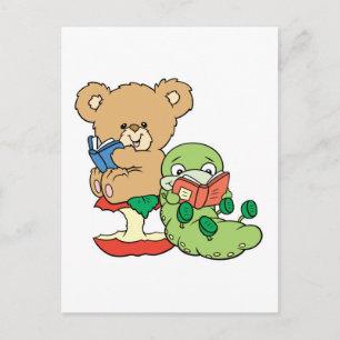 Cartão Postal Livrinho Cute e Urso Leitor