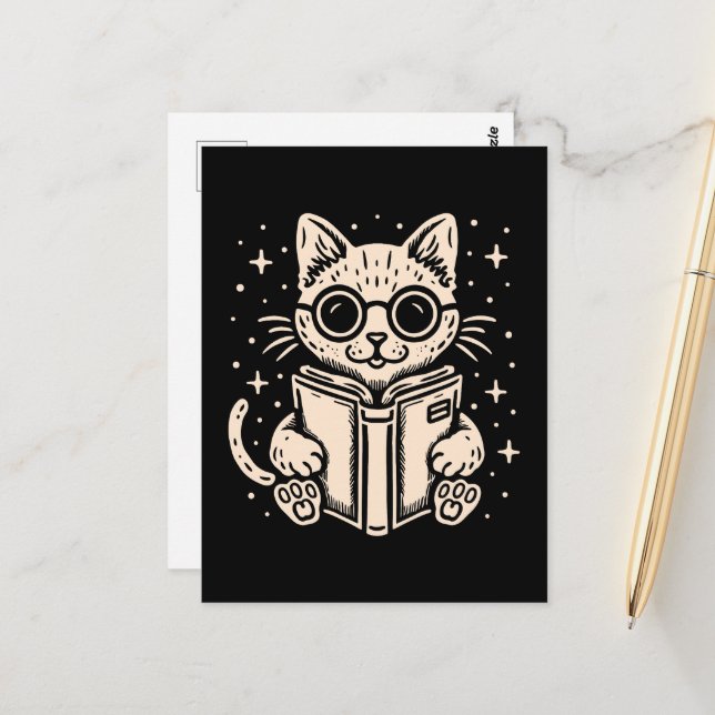 Cartão Postal Livro de fantasia de leitura de gatos (Frente/Verso In Situ)