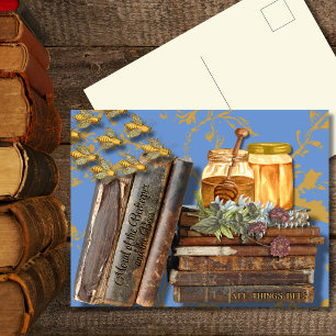 Cartão Postal Livros de Abelhas e Mel Uma Mistura De Vintagem Rú