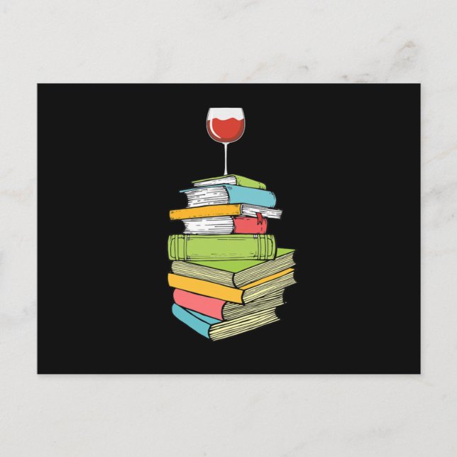 Cartão Postal Livros E Vinho Adoro Ler Livros (Frente)