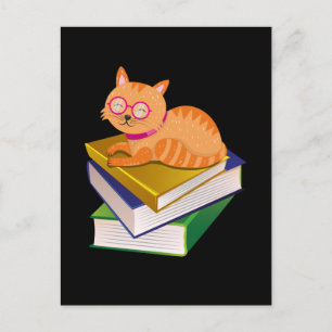 Cartão Postal Livros - Gato e Livros Presente para Amante de Liv