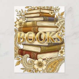 Cartão Postal Livros Leitores Escritores Bibliófilos Tom de Ouro