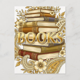 Cartão Postal Livros Leitores Escritores Bibliófilos Tom de Ouro