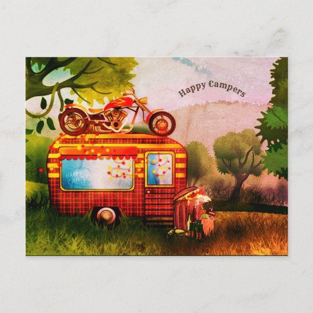 Cartão Postal Lixo do Retro Feliz Trailers Personalizável (Frente)