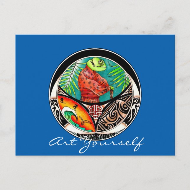 Cartão Postal Lizard Kung Fu Drawing (Frente)