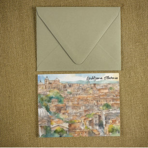 Cartão Postal Ljubljana Eslovênia Silhouette Watercolor Painting