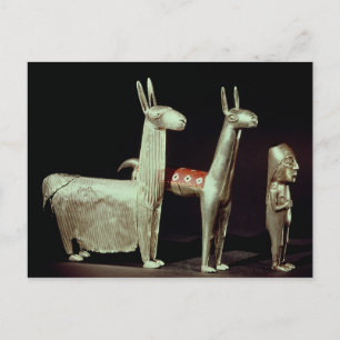 Cartão Postal Llama, alpaca e mulher