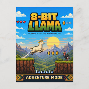 Cartão Postal Llama, Arte Pixel Retro de 8 Bits