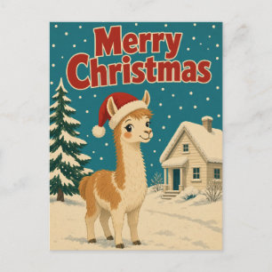 Cartão Postal Llama Cottage Neve Animal Natal