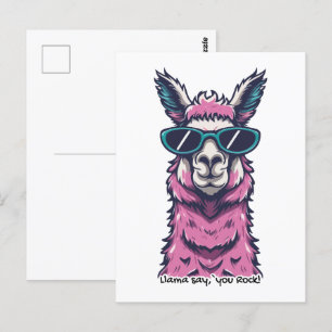 Cartão Postal Llama diz que você é Rock pose Quirky em óculos