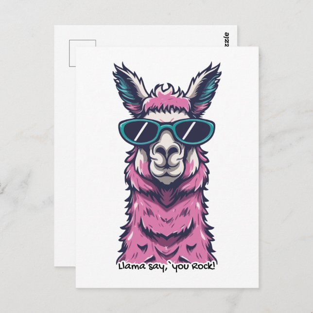 Cartão Postal Llama diz que você é Rock | pose Quirky em óculos  (Frente/Verso)