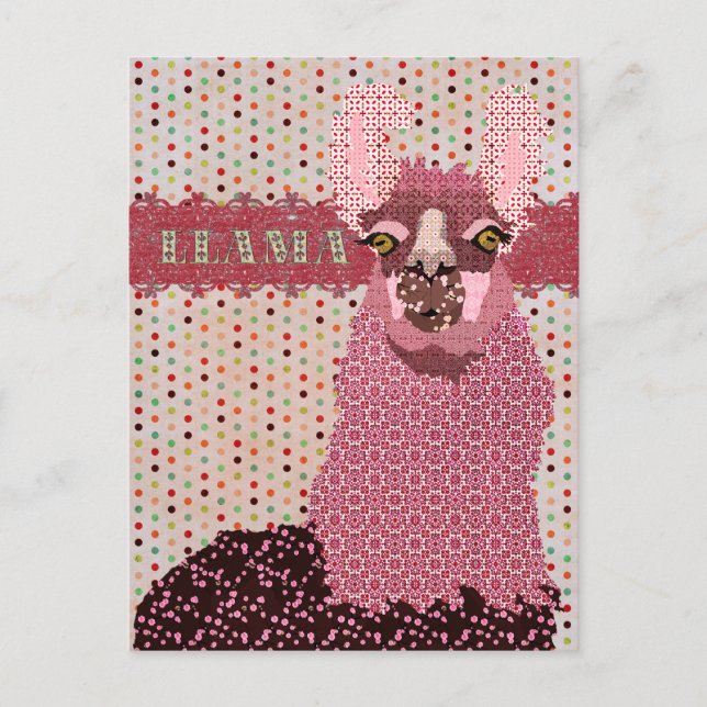 Cartão postal Llama Rosa Pokadot (Frente)