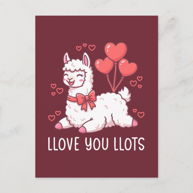 Cartão Postal Llove You Llots - Kawaii Llama Valentine (Frente)