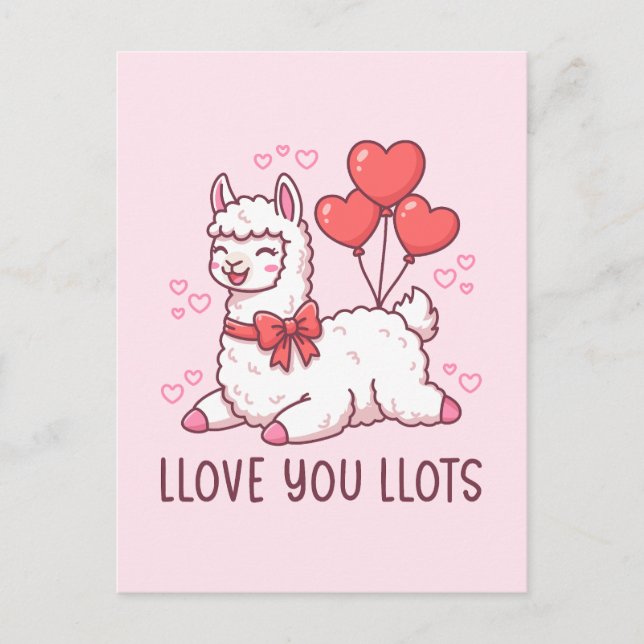 Cartão Postal Llove You Llots - Kawaii Llama Valentine (Frente)
