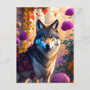 Cartão Postal lobo adora flores