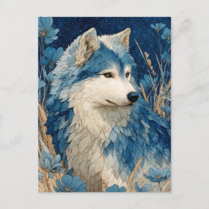 Cartão Postal Lobo Azul Nobre no Jardim de Grama Dourada