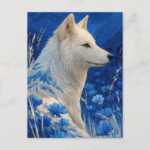 Cartão Postal Lobo Branco Nobre no Jardim Azul Cobalto