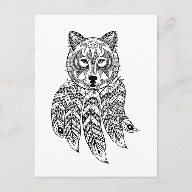 Cartão Postal Lobo inspirado com Dreamcatcher (Frente)