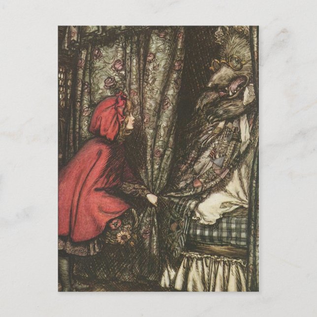 Cartão Postal Lobo Mau na cama da vovó (Frente)