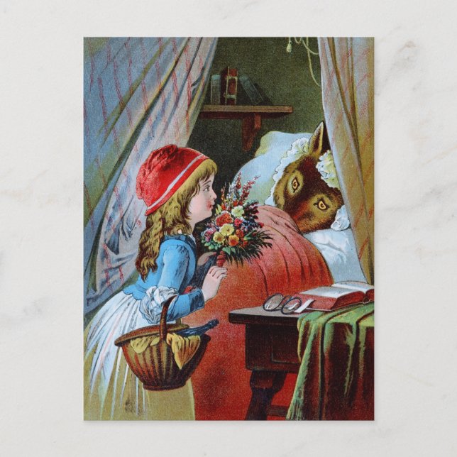 Cartão Postal Lobo na vovó cama (Frente)