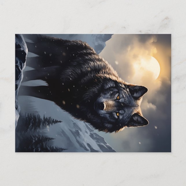 Cartão Postal Lobo Negro nas Montanhas Snowy (Frente)