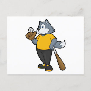 Cartão Postal Lobo no beisebol com taco de beisebol