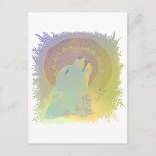 Cartão Postal Lobo Uivando e Planta de Mandala Quadro de Galhos