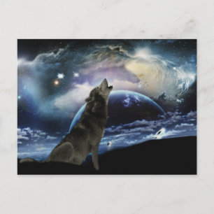 Cartão Postal Lobo uivando na lua