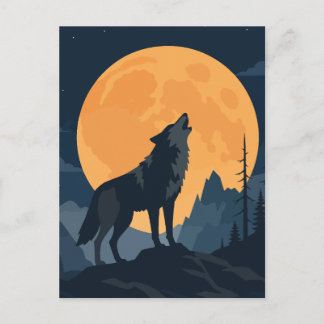Cartão Postal Lobo Uivando sob a Grande Lua Cheia da Colheita Ar