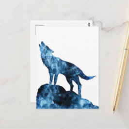 Cartão Postal Lobo Uivante silhueta de fumaça azul cintilante
