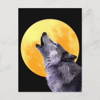 Cartão Postal Lobo uivava na lua de cheio