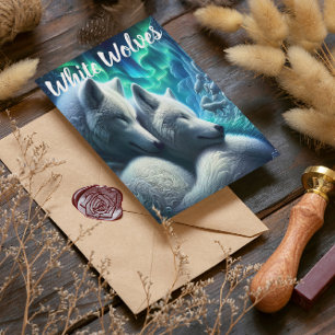 Cartão Postal Lobos Brancos Majestosos Descansando