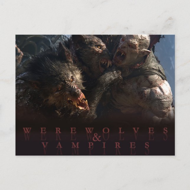 Cartão Postal Lobos e Vampiros - A Batalha (Frente)