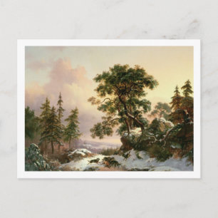 Cartão Postal Lobos numa paisagem de inverno (óleo no painel)