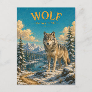 Cartão Postal Lobos Pinheiros Nevados Aquarela GeoSaga