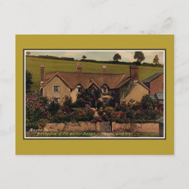 Cartão Postal Local de nascimento de Sir Walter Raleigh, Hayes B (Frente)