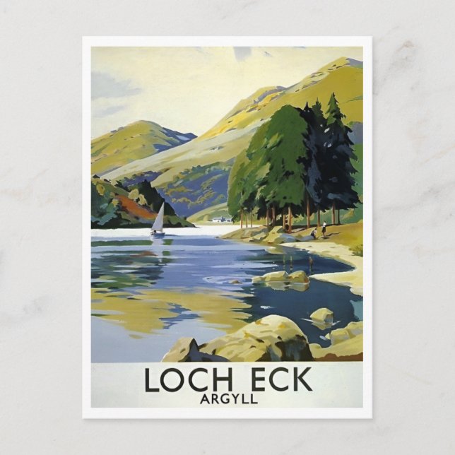 Cartão Postal Loch Eck Argyll Scotland Retro Inscrito (Frente)