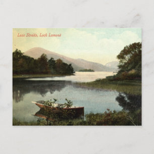 Cartão Postal Loch Lomond, Escócia, estreito de Luss, 1915, Vint